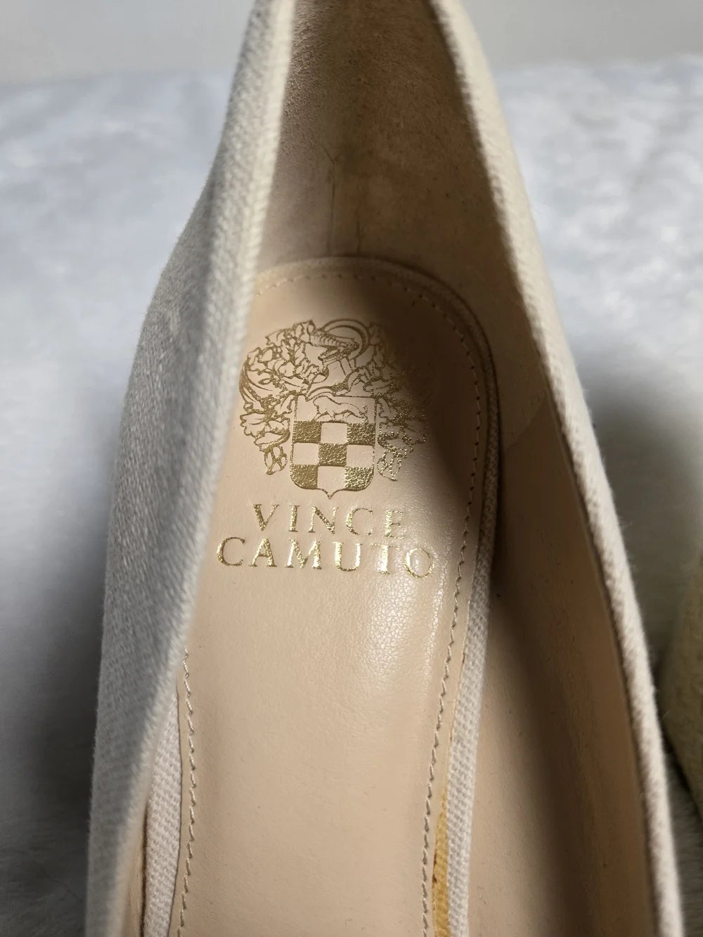 Vince Camuto Cream Canvas Peep-Toe Espadrille Wedges